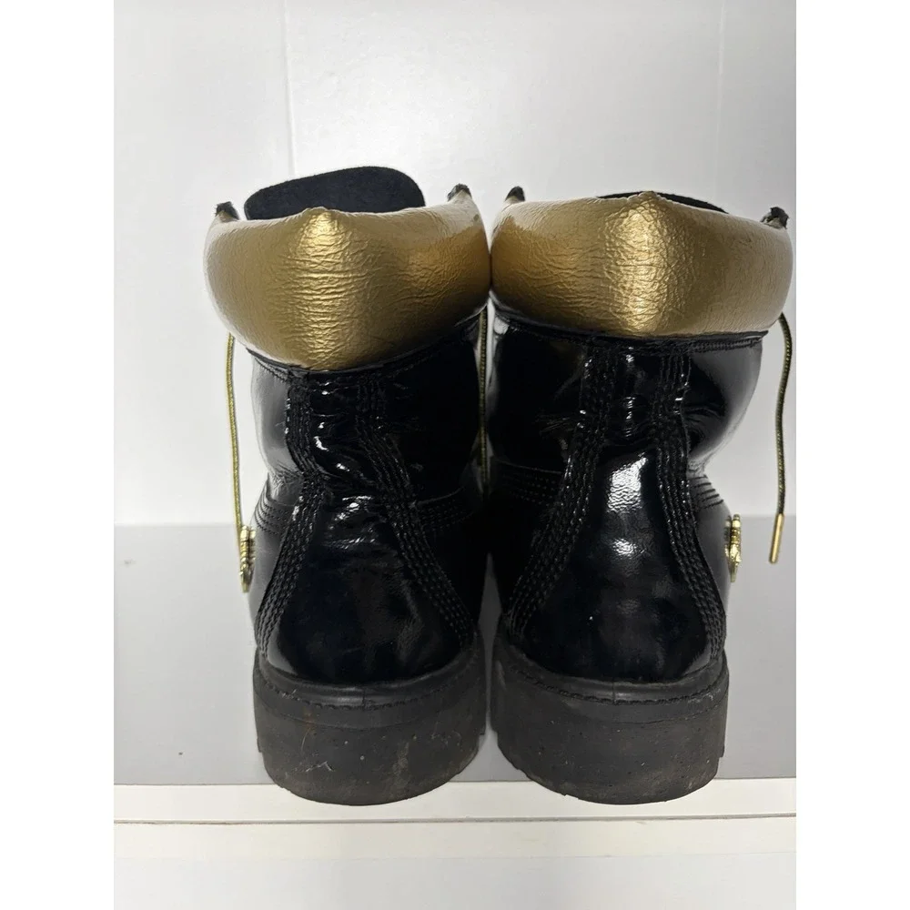 Timberland 6 Inch Boots Mens 10.5 Wide Black Patent Gold PrimaLoft 400g